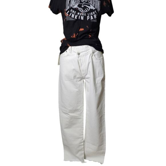 Agolde Criss Cross Asymmetrical Waist Straight Leg Jean in Element White Size 29 - Picture 10 of 11